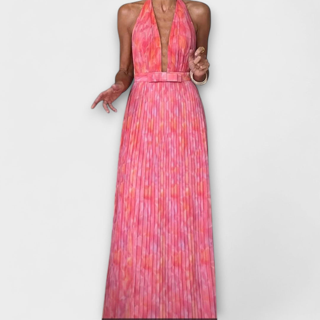 Seraphina - Elegantní Maxi Šaty s Halter Krkem a Výstřihem ve Tvaru V