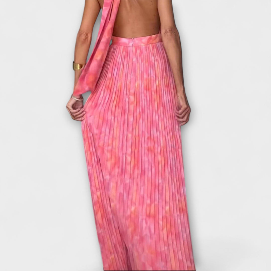 Seraphina - Elegantní Maxi Šaty s Halter Krkem a Výstřihem ve Tvaru V