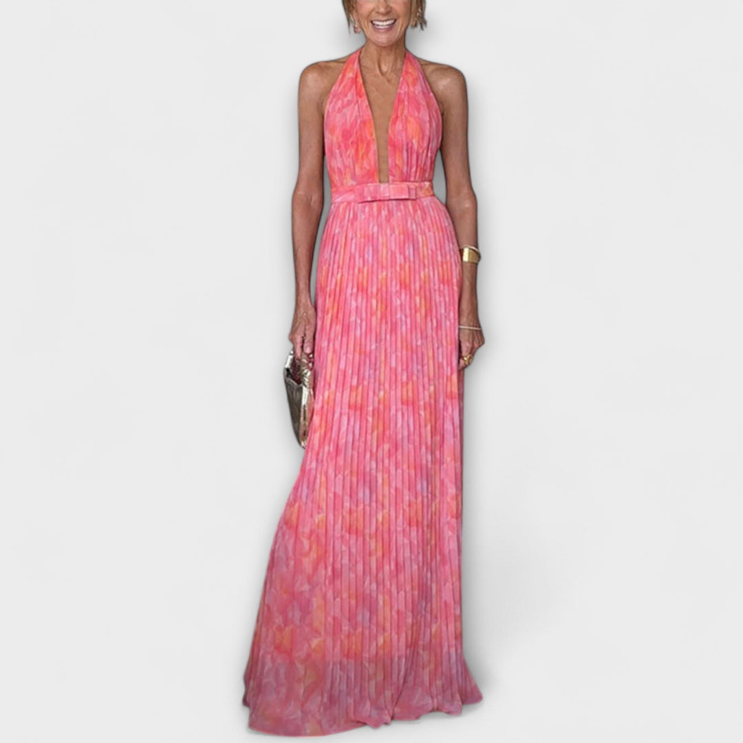 Seraphina - Elegantní Maxi Šaty s Halter Krkem a Výstřihem ve Tvaru V