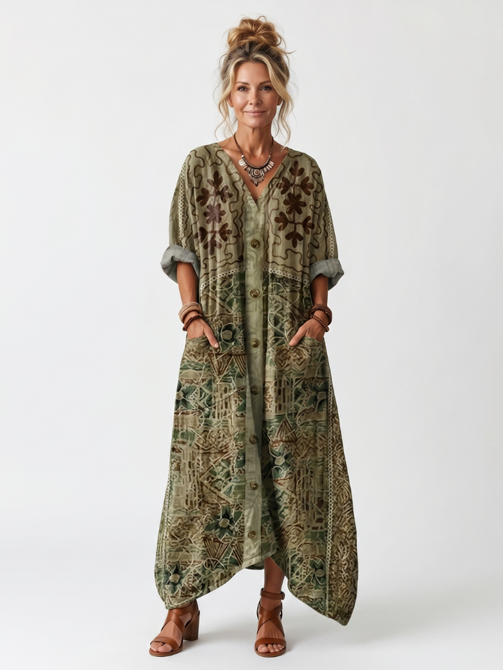 Aleta | Oversized midi šaty s knoflíky a kapsami