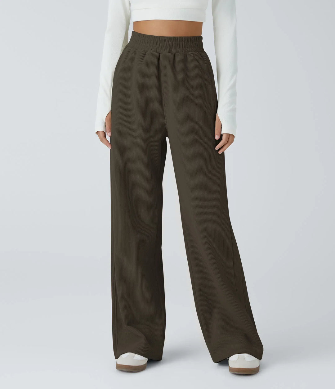 Zuzana | Ležérní rovné kalhoty z manšestru s vysokým pasem a kapsami
