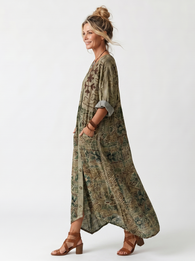 Aleta | Oversized midi šaty s knoflíky a kapsami