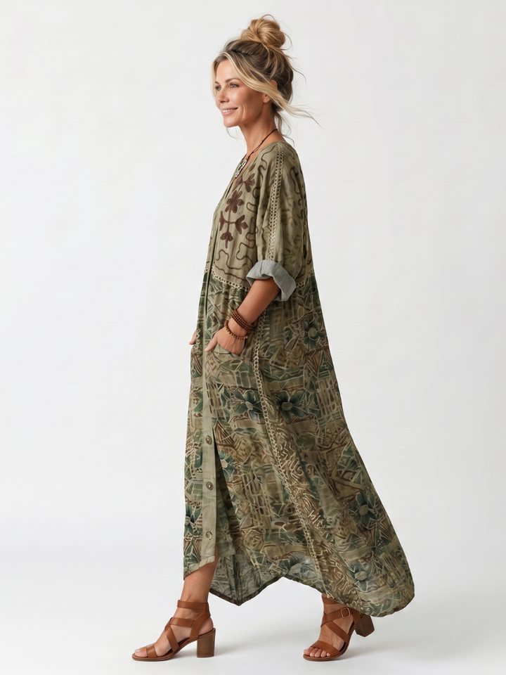 Aleta | Oversized midi šaty s knoflíky a kapsami