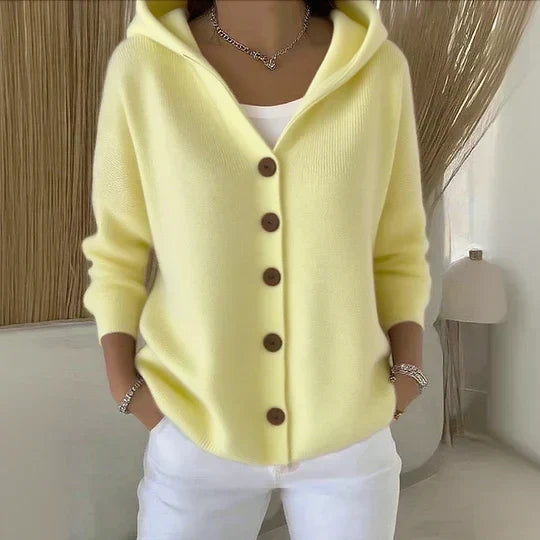 Darienne™ | Pletený kardigan s kapucí a zapínáním na knoflíky