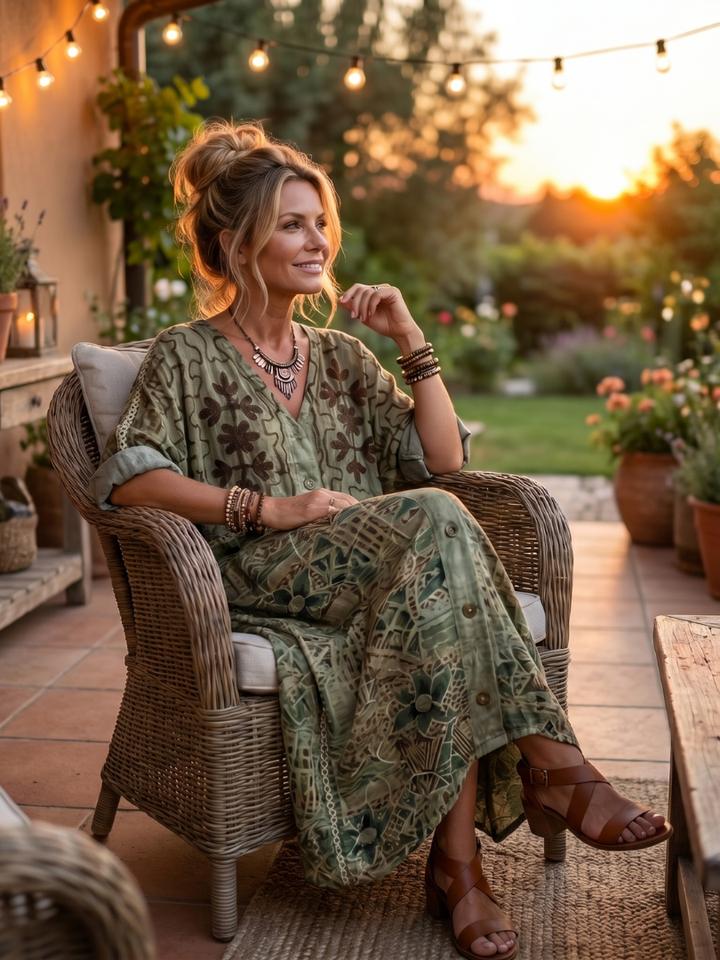 Aleta | Oversized midi šaty s knoflíky a kapsami