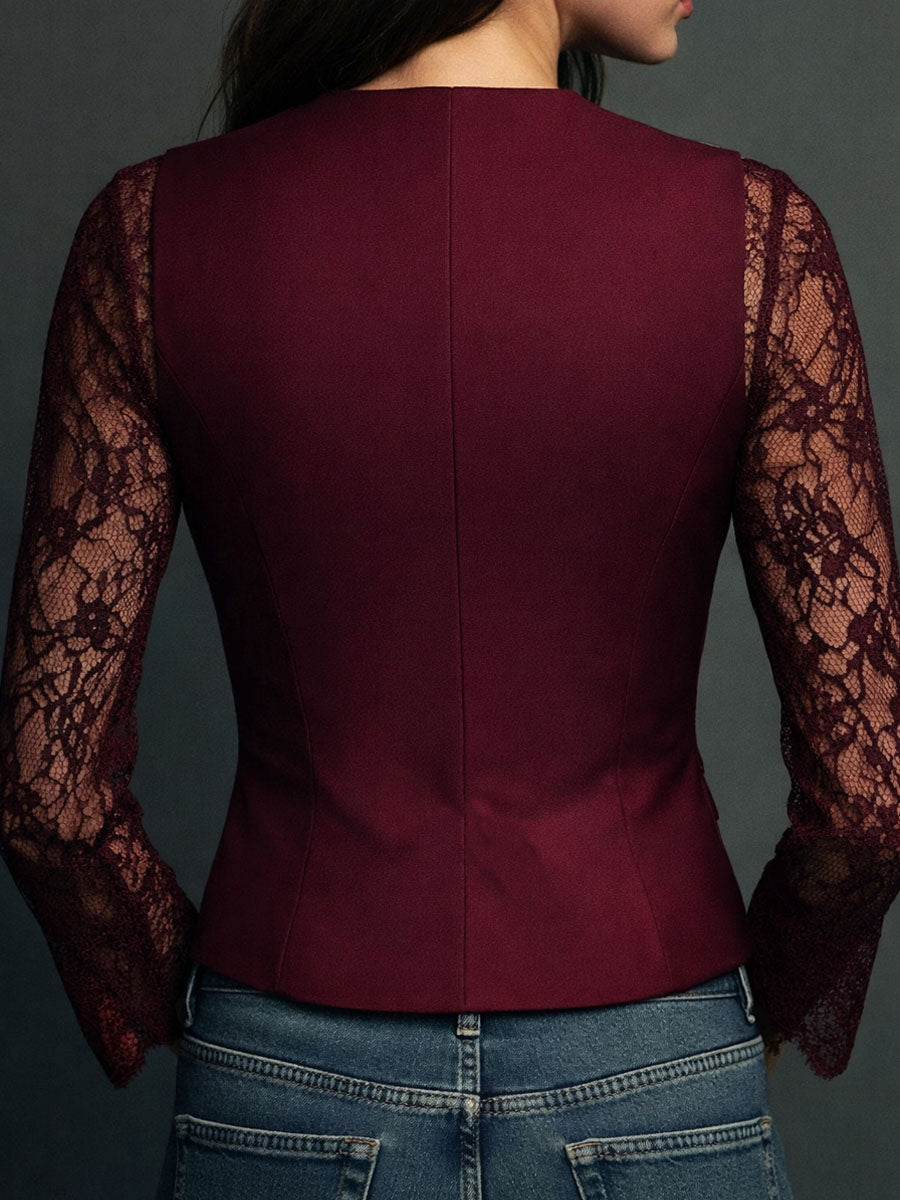 Noémie | Černý Blazer s Poloprůhlednými Rukávy