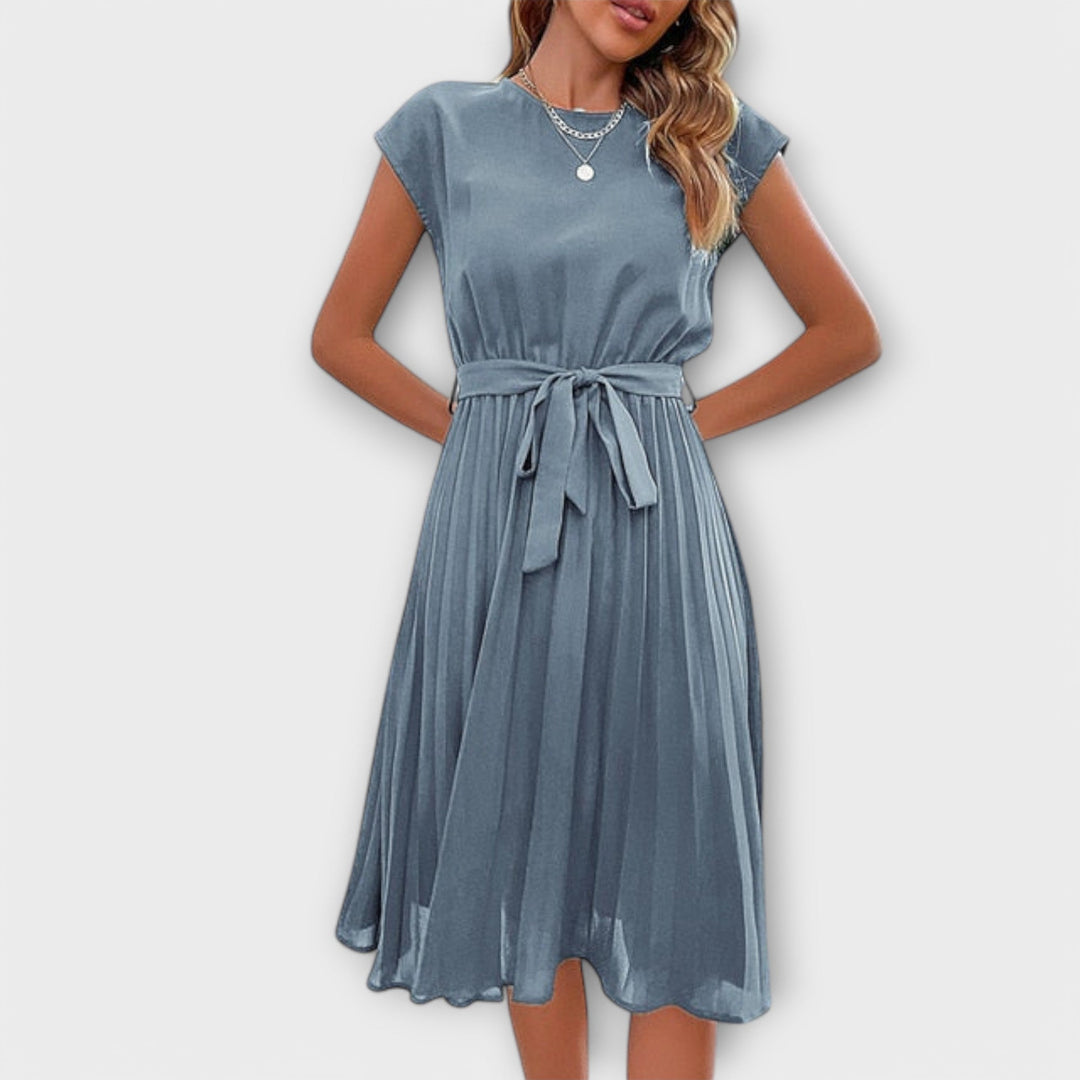 Claire - Krátký rukáv, plisovaný, midi casual šaty