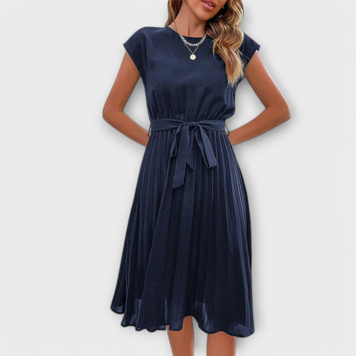 Claire - Krátký rukáv, plisovaný, midi casual šaty
