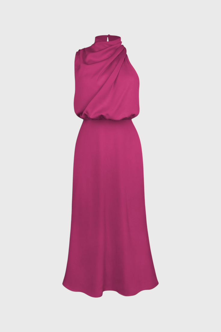 Rina Elegantní Šaty s Halter Výstřihem a Drapérií