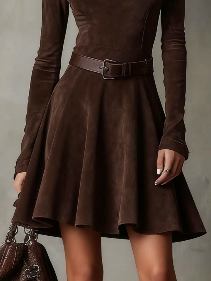 Noémie™ | Mini vintage šaty z tmavého semiše