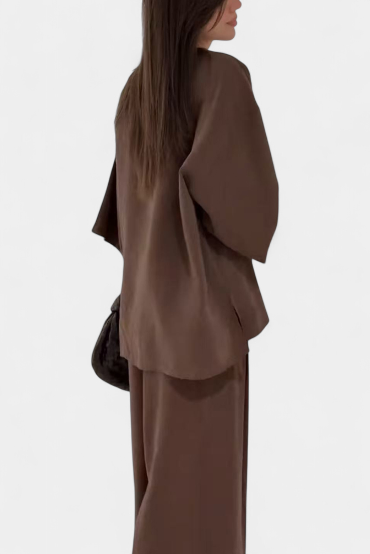 Eli Oversize Sada Top s Výstřihem do V a Rovné Kalhoty