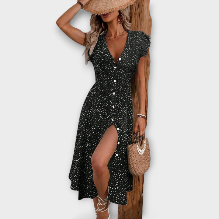 Elegantní midi šaty s puntíky