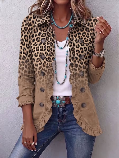 Donatella | Vintage přechodová bunda s leopardím vzorem a volánky