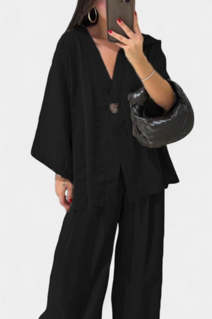 Eli Oversize Sada Top s Výstřihem do V a Rovné Kalhoty