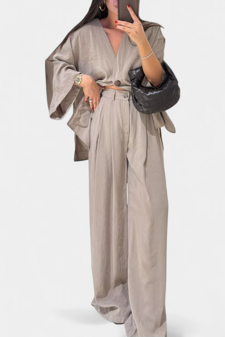 Eli Oversize Sada Top s Výstřihem do V a Rovné Kalhoty