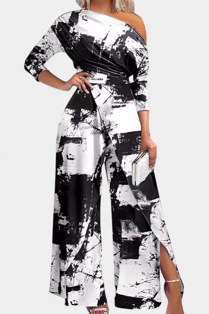 Brina Mono Largo Tie Dye s Odhalenými Rameny a Širokými Nohavicemi s Rozparkem