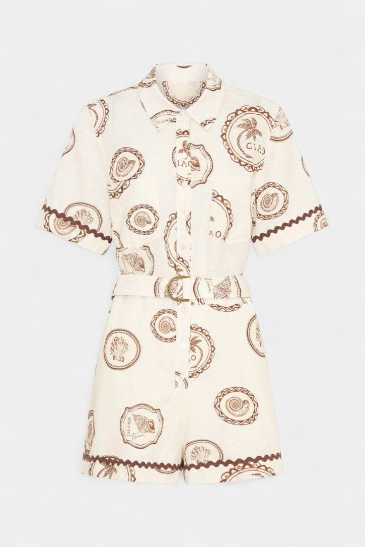 Seashell Mono Tričko s Detaily Mušle a Knoflíky