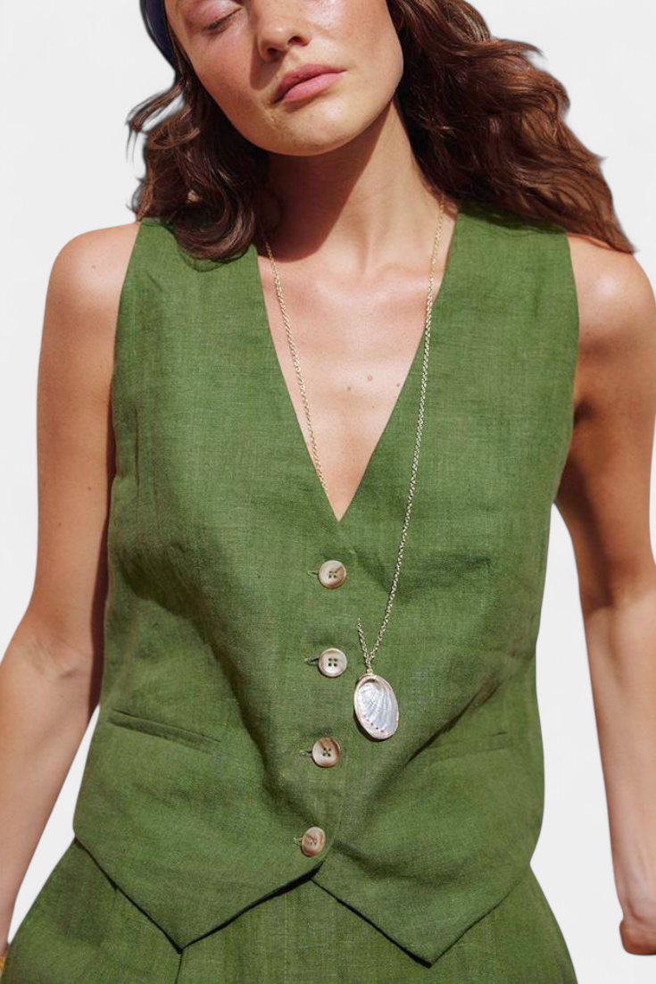 Jennifer Sada Vest a Krátké Kalhoty z Lněného Bavlněného Materiálu